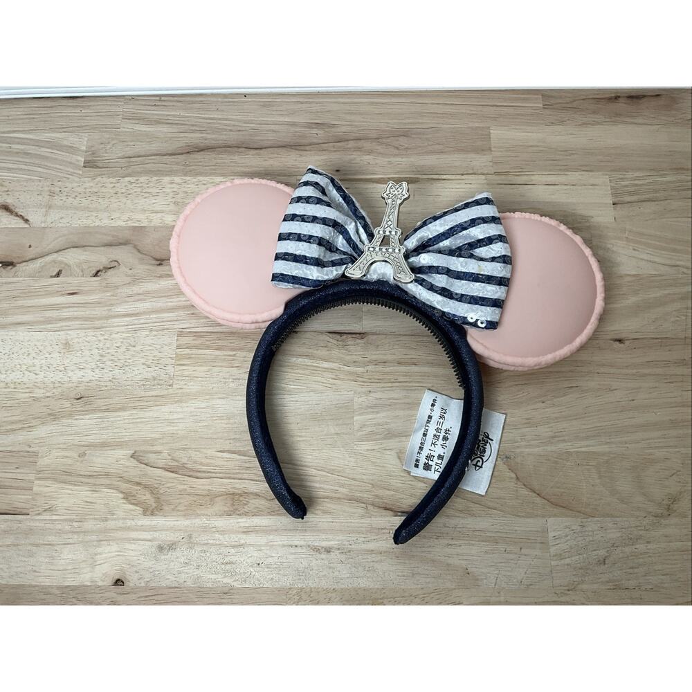 Disney Parks Epcot France Minnie Eiffel Tower Pink Macaroon Bow Ears Headband